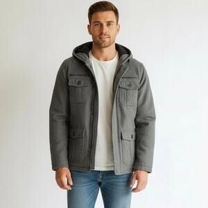 Structure Men's Wool Blend Hooded Jacket Gray Medium Casual Field‎ Coat